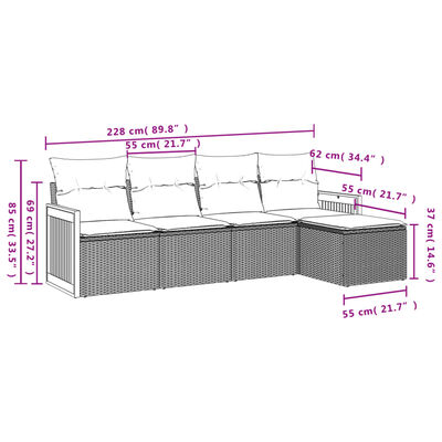 vidaXL 5-tlg. Garten-Sofagarnitur mit Kissen Grau Poly Rattan