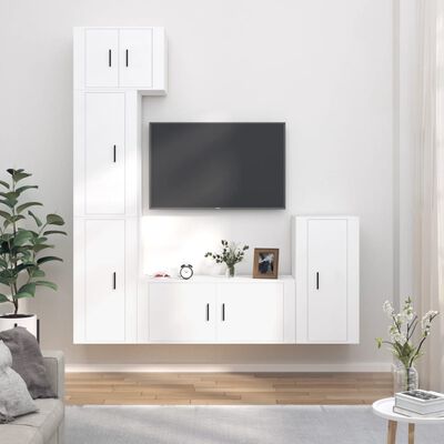 vidaXL 5-tlg. TV-Schrank-Set Weiß Holzwerkstoff