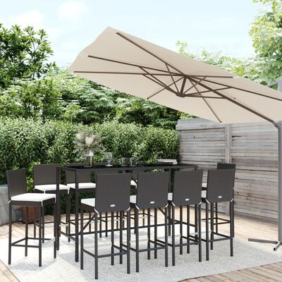 vidaXL 11-tlg. Gartenbar-Set mit Kissen Schwarz Poly Rattan