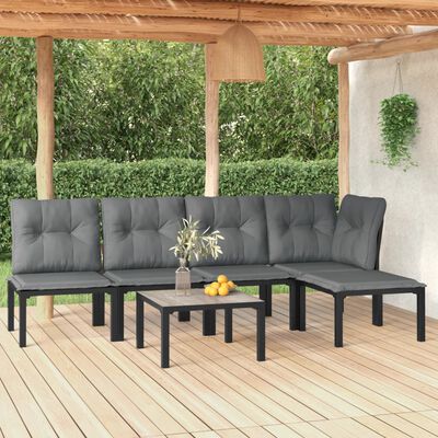 vidaXL 6-tlg. Garten-Lounge-Set Schwarz und Grau Poly Rattan