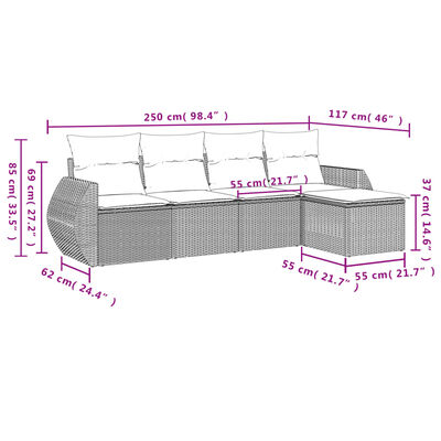 vidaXL 5-tlg. Garten-Sofagarnitur mit Kissen Beige Poly Rattan