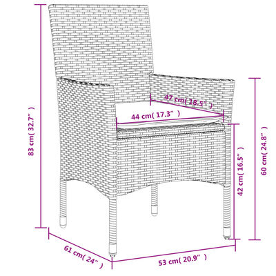 vidaXL 9-tlg. Garten-Essgruppe mit Kissen Grau Poly Rattan und Glas