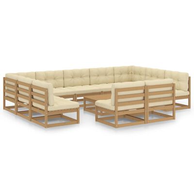 vidaXL 12-tlg. Garten-Lounge-Set mit Kissen Honigbraun Massivholz