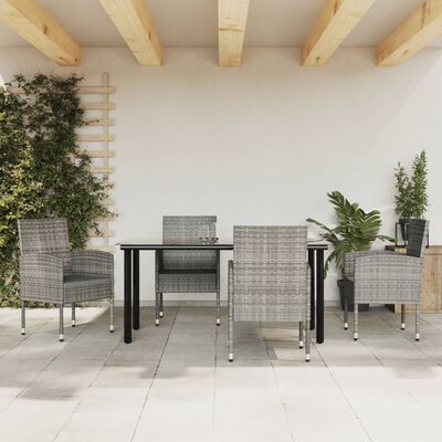 vidaXL 5-tlg. Garten-Essgruppe Grau und Schwarz Poly Rattan und Stahl