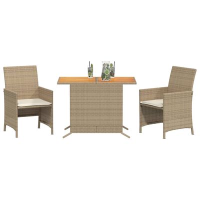 vidaXL 3-tlg. Bistro-Set mit Kissen Beige Poly Rattan