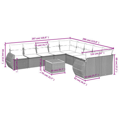 vidaXL 11-tlg. Garten-Sofagarnitur mit Kissen Grau Poly Rattan