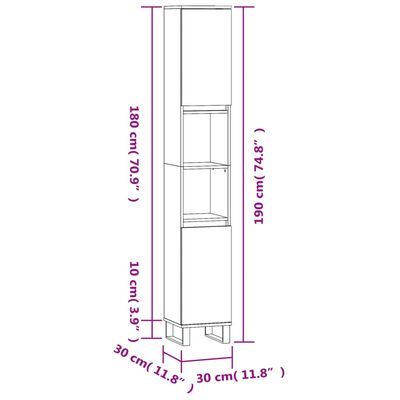 vidaXL Badschrank Hochglanz-Weiß 30x30x190 cm Holzwerkstoff