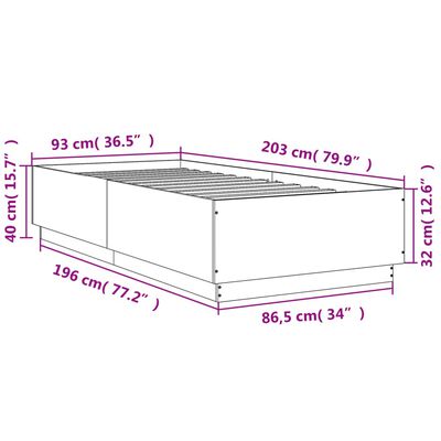 vidaXL Bettgestell mit LED Betongrau 90x200 cm Holzwerkstoff