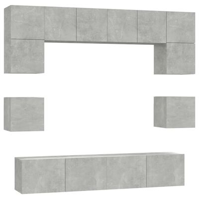 vidaXL 8-tlg. TV-Schrank-Set Betongrau Holzwerkstoff