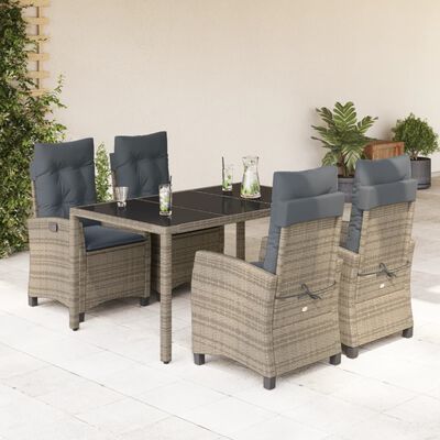 vidaXL 5-tlg. Garten-Essgruppe mit Kissen Grau Poly Rattan