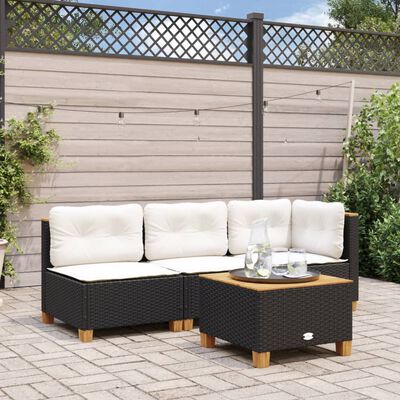 vidaXL Garten-Ecksofas mit Kissen 2 Stk. Schwarz Poly Rattan