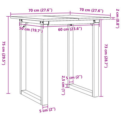 vidaXL Esstisch O-Gestell 70x70x75 cm Massivholz Kiefer und Gusseisen