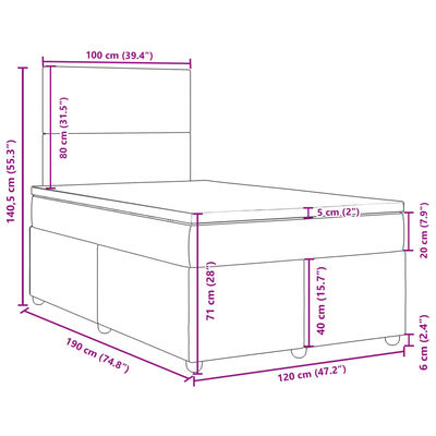 vidaXL Boxspringbett mit Matratze Dunkelgrau 120x190 cm Stoff