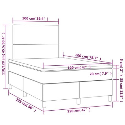 vidaXL Boxspringbett mit Matratze & LED Taupe 120x200 cm Stoff