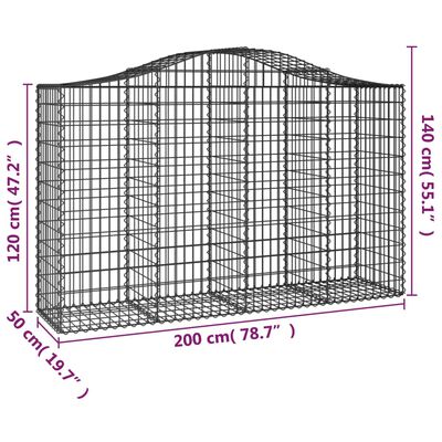 vidaXL Gabionen mit Hochbogen 15Stk. 200x50x120/140cm Verzinktes Eisen