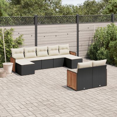 vidaXL 9-tlg. Garten-Sofagarnitur mit Kissen Schwarz Poly Rattan