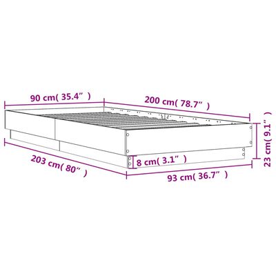 vidaXL Bettgestell mit LED Betongrau 90x200 cm