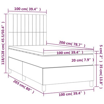 vidaXL Boxspringbett mit Matratze Schwarz 100x200 cm Stoff