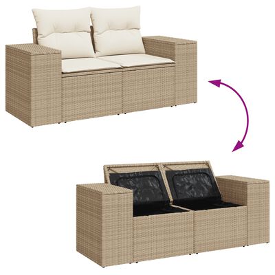 vidaXL 8-tlg. Garten-Sofagarnitur mit Kissen Beige Poly Rattan