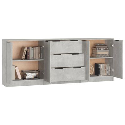 vidaXL 3-tlg. Sideboard-Set Betongrau Holzwerkstoff