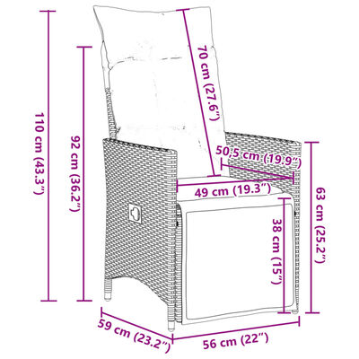 vidaXL 9-tlg. Garten-Essgruppe mit Kissen Schwarz Poly Rattan