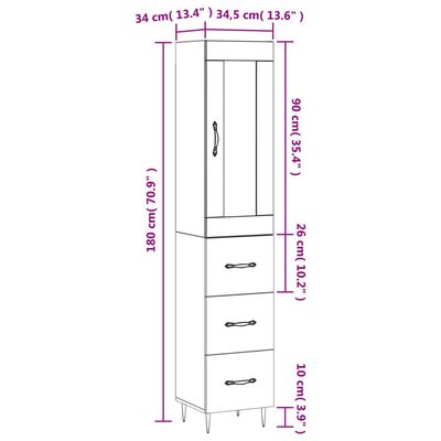 vidaXL Highboard Betongrau 34,5x34x180 cm Holzwerkstoff