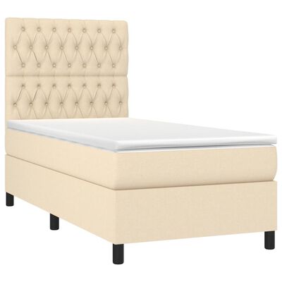 vidaXL Boxspringbett mit Matratze & LED Creme 90x190 cm Stoff