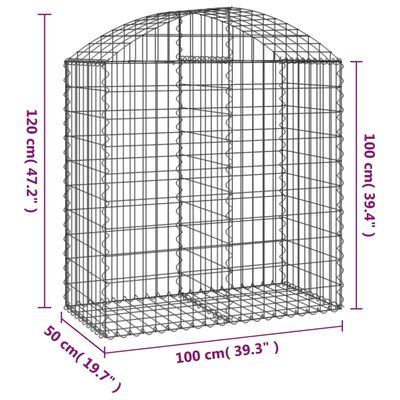 vidaXL Gabione mit Hochbogen 100x50x100/120 cm Verzinktes Eisen