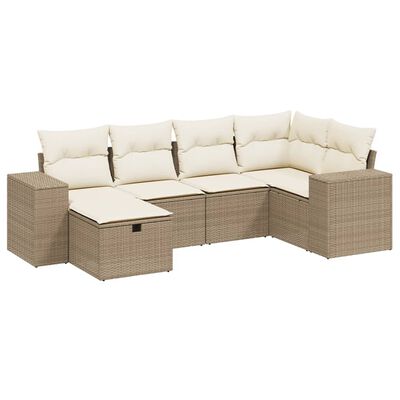 vidaXL 6-tlg. Garten-Sofagarnitur mit Kissen Beige Poly Rattan