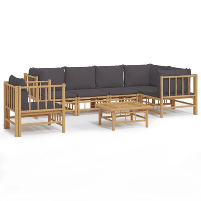 vidaXL 7-tlg. Garten-Lounge-Set mit Dunkelgrauen Kissen Bambus