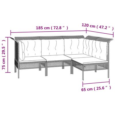 vidaXL 6-tlg. Garten-Lounge-Set mit Kissen Grau Poly Rattan