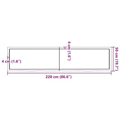 vidaXL Tischplatte 220x50x(2-4) cm Massivholz Eiche Unbehandelt