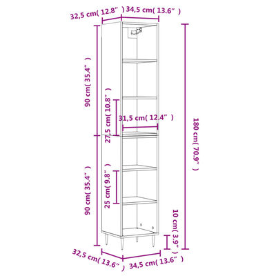 vidaXL Highboard Sonoma-Eiche 34,5x32,5x180 cm Holzwerkstoff