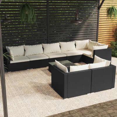 vidaXL 9-tlg. Garten-Lounge-Set mit Kissen Schwarz Poly Rattan