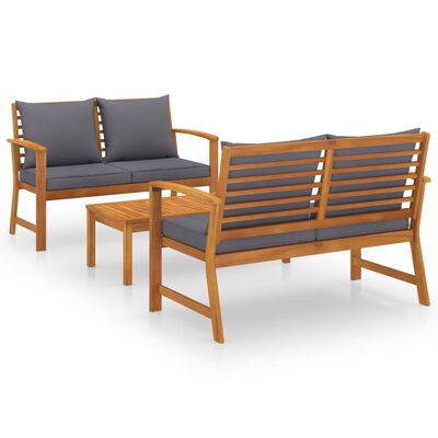 vidaXL 3-tlg. Garten-Lounge-Set mit Auflagen Massivholz Akazie