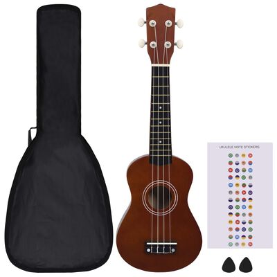 vidaXL Sopran Ukulele Set für Kinder mit Tasche Dunkles Holz 21"