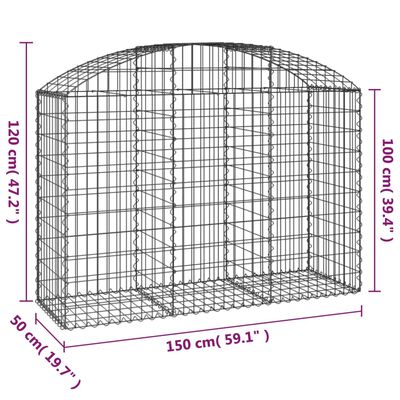 vidaXL Gabione mit Hochbogen 150x50x100/120 cm Verzinktes Eisen