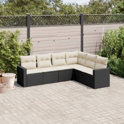 vidaXL 6-tlg. Garten-Sofagarnitur mit Kissen Schwarz Poly Rattan