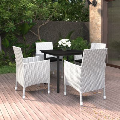 vidaXL 5-tlg. Garten-Essgruppe mit Auflagen Poly Rattan und Glas