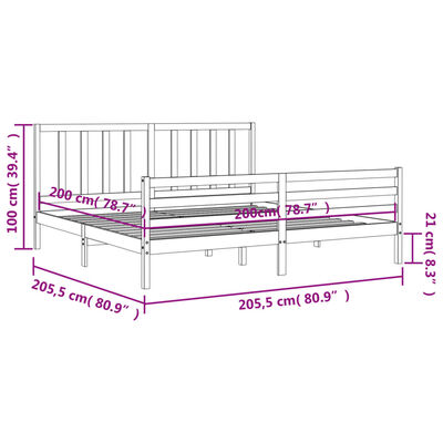 vidaXL Massivholzbett mit Kopfteil Grau 200x200 cm