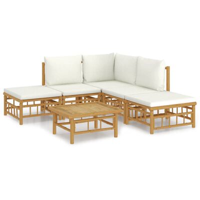 vidaXL 6-tlg. Garten-Lounge-Set mit Cremeweißen Kissen Bambus