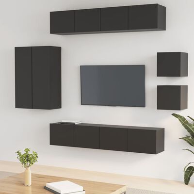 vidaXL 8-tlg. TV-Schrank-Set Schwarz Holzwerkstoff