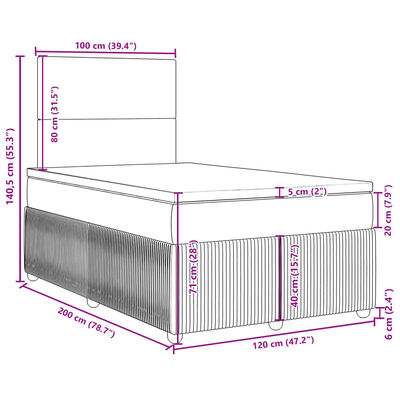 vidaXL Boxspringbett mit Matratze Hellgrau 120x200 cm Stoff