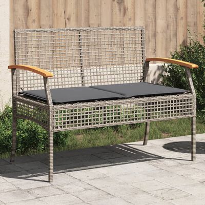 vidaXL Gartenbank mit Kissen Grau Poly Rattan Akazienholz