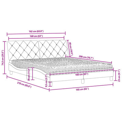 vidaXL Bett mit Matratze Dunkelgrau 160x200 cm Samt