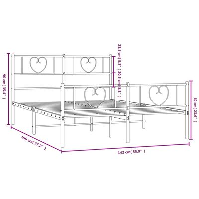 vidaXL Bettgestell mit Kopf- und Fußteil Metall Schwarz 135x190 cm