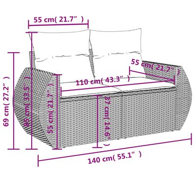 vidaXL 6-tlg. Garten-Sofagarnitur mit Kissen Hellgrau Poly Rattan