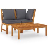 vidaXL 3-tlg. Garten-Lounge-Set mit Dunkelgrauem Kissen Akazienholz