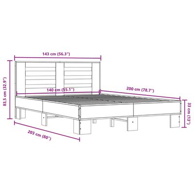 vidaXL Bettgestell Räuchereiche 140x200 cm Holzwerkstoff und Metall