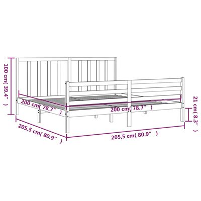 vidaXL Massivholzbett mit Kopfteil Grau 200x200 cm